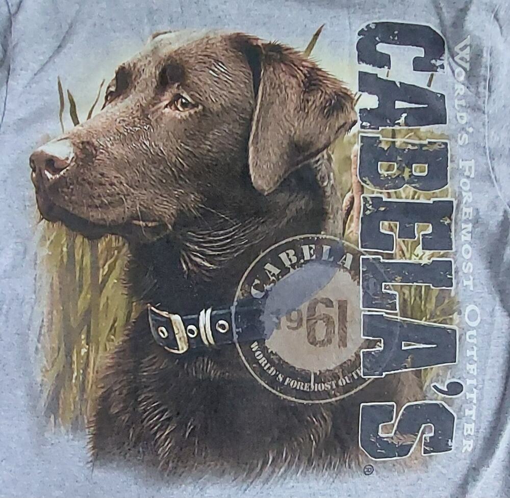 Gray Cabellas Chocolate Lab Dog T Shirt Size Small NOS